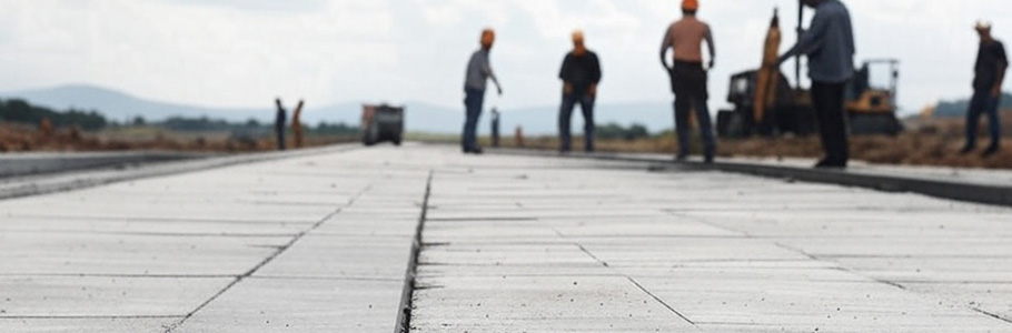 Строительство дороги из бетонных плит